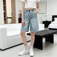 thumbnail image 4 of EnJoCho Kids Knee Length Jean Shorts Girls Trendy Y2𝖪 Baggy Wide Leg Bermud𝖺 Denim Short Bow Vintag𝖾 Retro Jeans Jorts with Pockets Baggy Shorts For Girls, 4 of 8