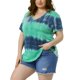 thumbnail image 4 of Blusas de mujer de tallas grandes Agnes Orinda, casuales, con cuello en V, de manga corta, con estampado de teñido anudado, tops de verano 1X verde, 4 of 6