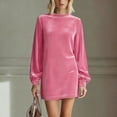 thumbnail image 2 of VEKDONE Womens Mini Dress Long Sleeve Mock Neck Velvet Dresses Casual Solid Color Business Holiday Party Dress Soft Comfy Short Dress Pink XL, 2 of 8