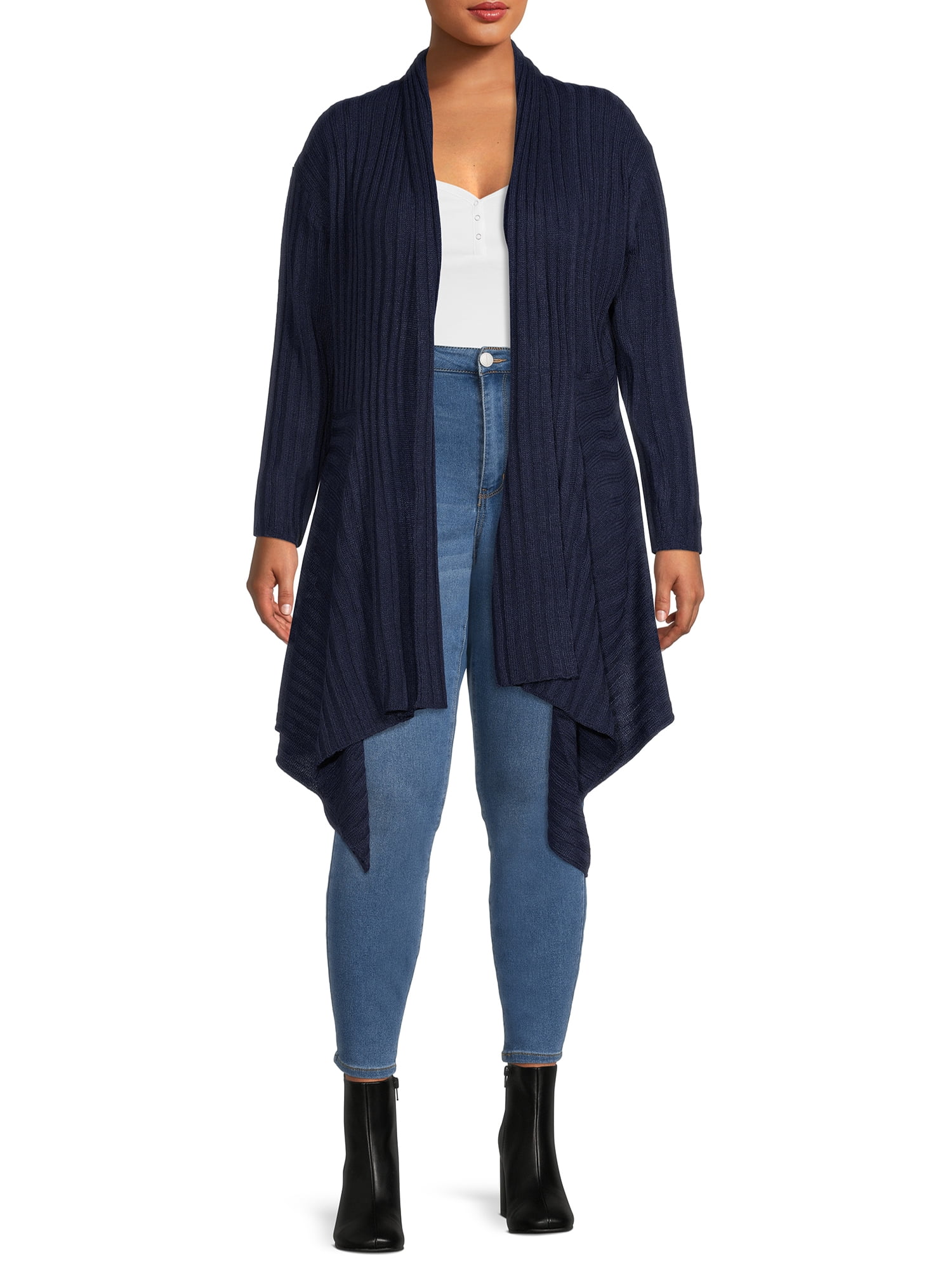 What's Next Women's and Women's Plus Striped Flyaway Cardigan Sweater, Midweight, Sizes XS-4X