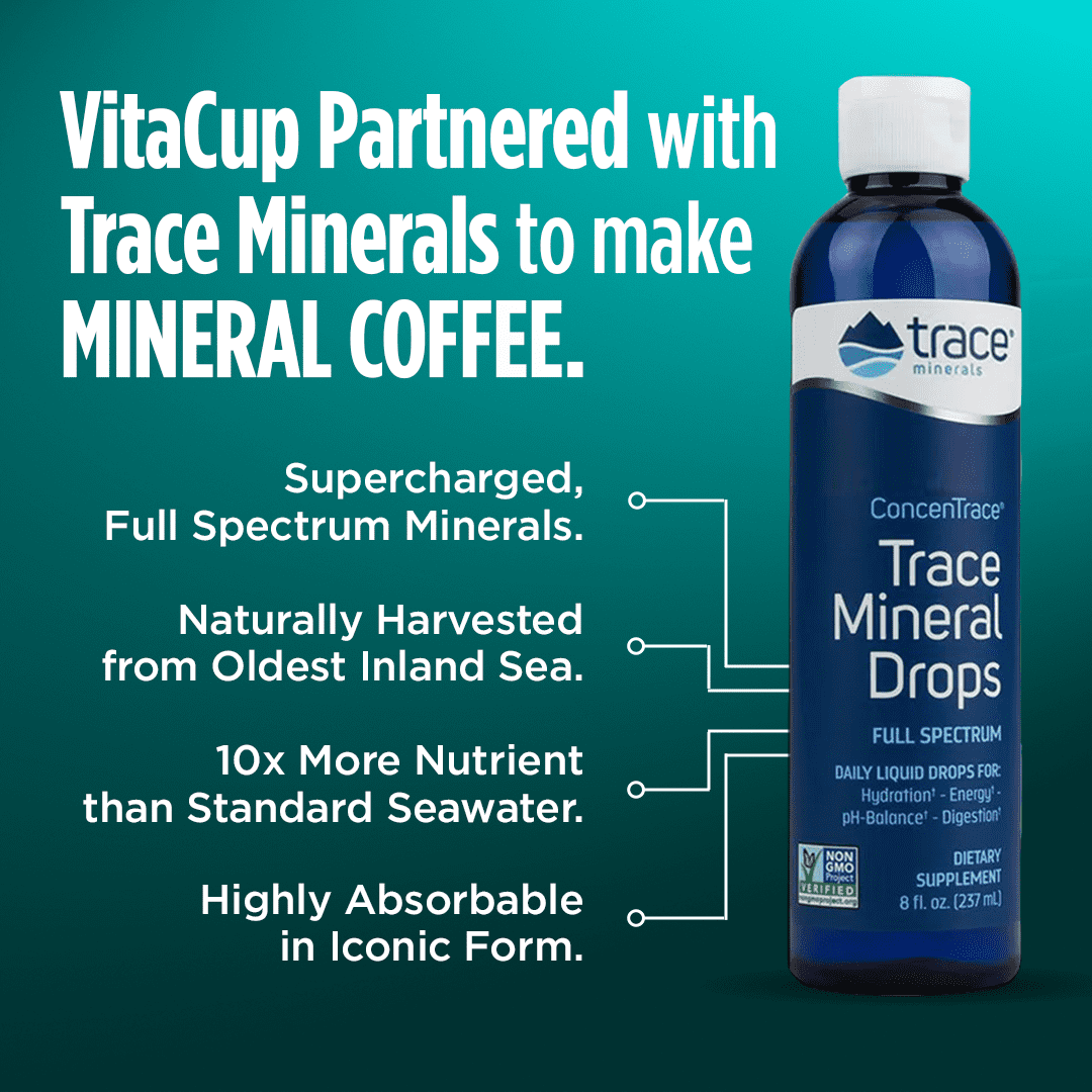 VitaCup Mineral Coffee, Organic Coffee Pods with Trace Minerals, Medium Dark Roast, 16ct