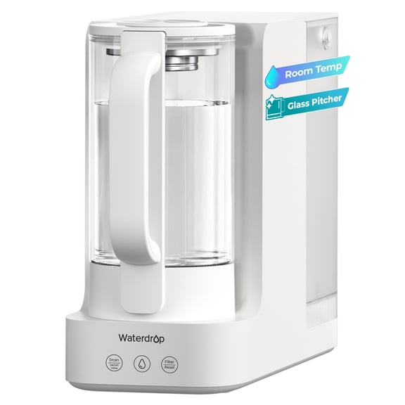 Waterdrop C2S Countertop RO Filtration System, 40oz Autofill Glass Pitcher,6-Stage RO Water Filter, Reduce PFAS/TDS, 3:1 Pure to Drain, Compact Design for 1-2 People, Room-Temp Water, No Installation