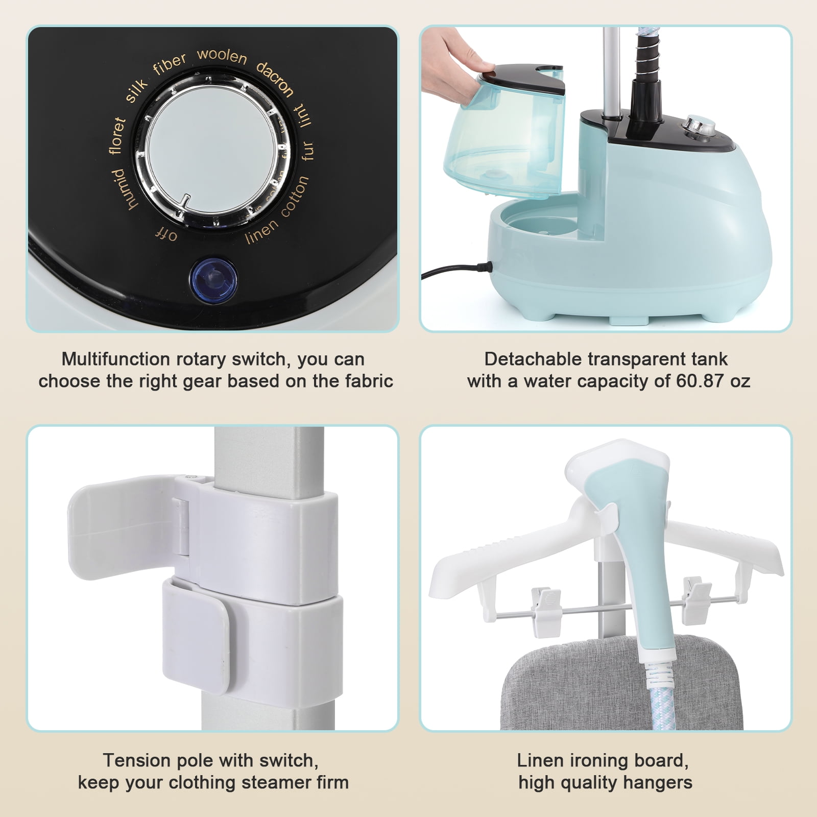 BEAMNOVA Standing Garment Steamer for Clothes, Professional for Home and Business Use Full-Size Clothing Steamer with Hanger & Ironing Board