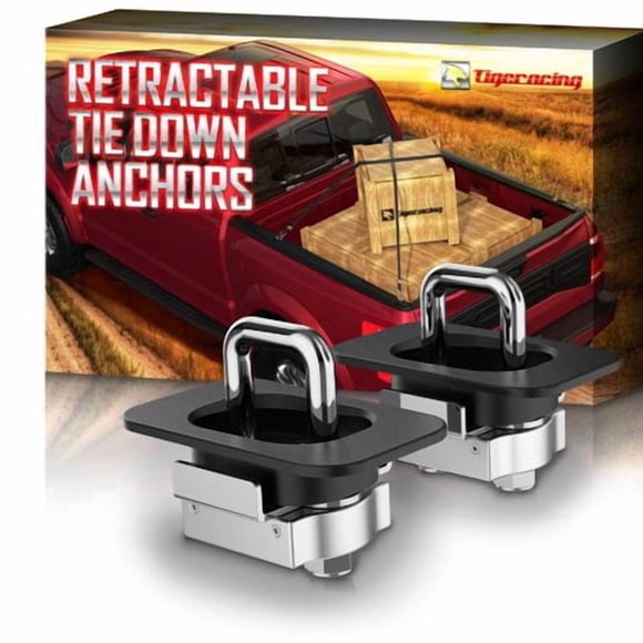 Tigeracing Tie Down Anchors Retractable Truck Bed Top Side D Ring Compatible With 2015-2025 F150 / 2017-2025 F250 F350 Super Duty / 2017-2025 Raptor - 3000 Lbs Capacity Of 2