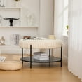 thumbnail image 3 of 30.9"Wide Upholstered Round Ottoman Coffee Table Foot Rest with Black Metal Legs(Not Include Sofa),Footstool with Wooden Open Storage Shelf,Faux Fur Footstool for Living Room Bedroom Entryway Ho, 3 of 14