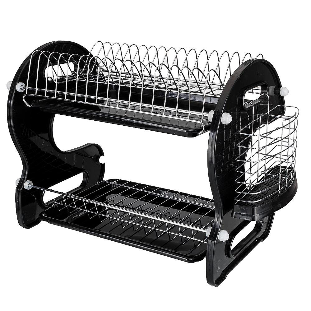Ktaxon 2 Tier Dish Drainer Drying Rack Large Capacity Kitchen Storage Stainless Steel Holder,Washing Organizer - Overall Dimensions: 22.83" x 11" x 14.57" (L x W x H) - image 5 of 10