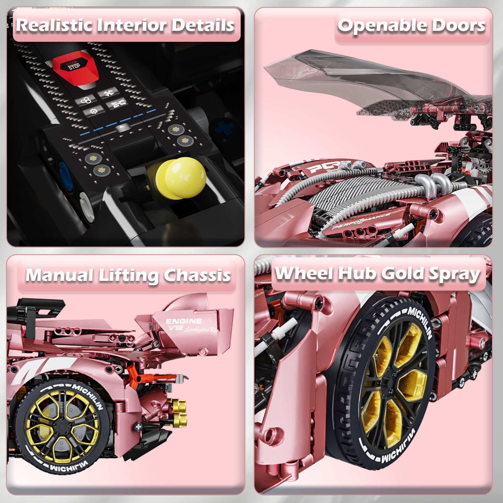 Q0Q Supercar Building Set - STEM Toy with Mechanical Structure, 2WD/4WD, Static Version no Power, 1:8 Scale，Gift for 8+ Car Enthusiasts(3466Pcs)