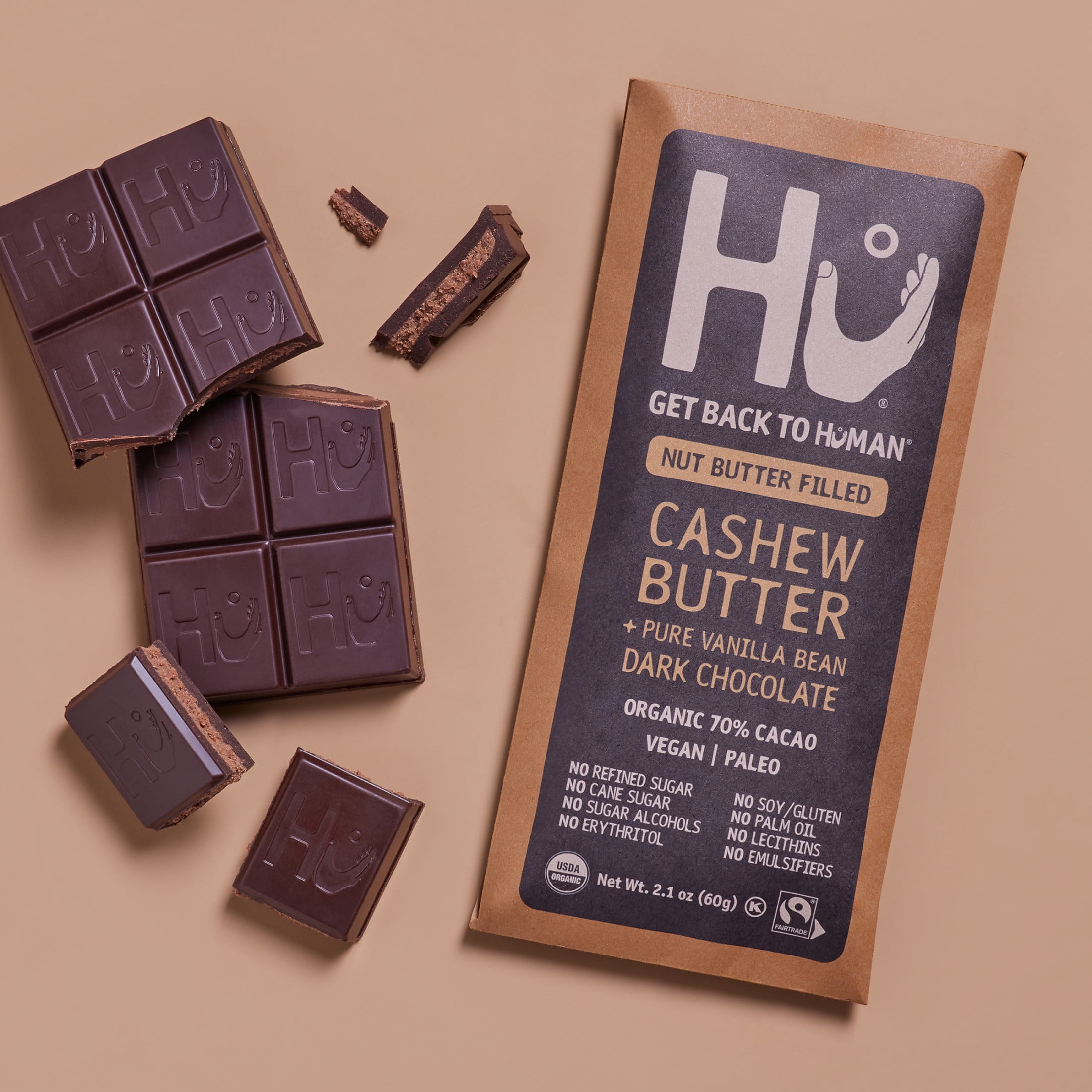 (2 pack) Hu Cashew Butter + Vanilla Bean Dark Chocolate Bar, 2.1 Ounce Bar, 1 Count