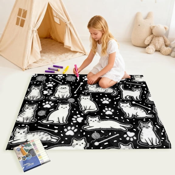 Washable DIY Coloring Blanket 50 x 60in, Color Your Own Throw Blanket with 24 Colored Markers for Adults & child, Creative Art Blankets, Personalized Home Decor for Gifts & Holidays