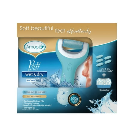 - Amope Pedi Perfect Wet and Dry Foot File Best Value Bonus Pack, 1 Foot File + 5 Roller Heads