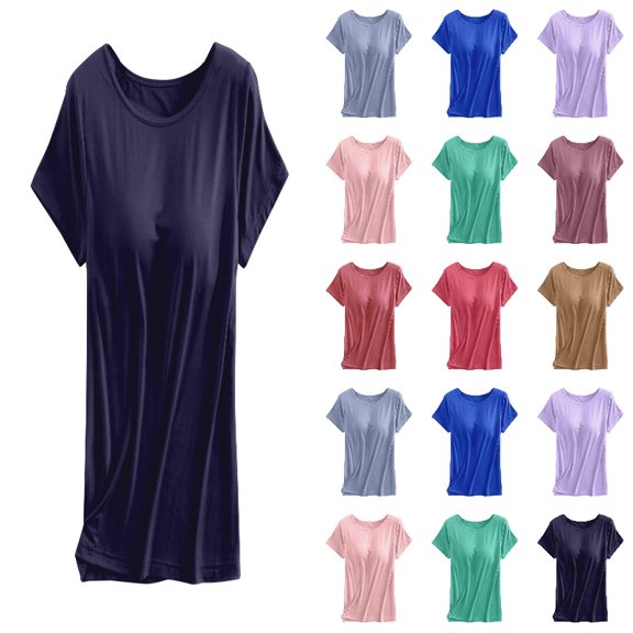 QHFBli Womens Shirts with Built in Bra Summer Basic Short Sleeve T Shirts Workout Yoga Tops Athletic Shelf Padded Bra Tops Navy M