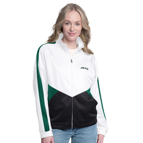 Women's G-III 4Her by Carl Banks White/Green New York Jets Rally Rhinestone Full-Zip Track Jacket