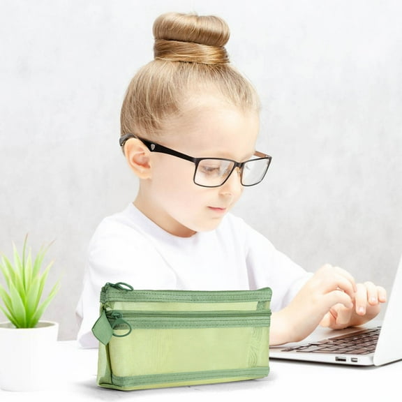 Tyidzon Mesh Zipper Pouch Bags Transparent Mesh Pencil Pouch, Double-Layer Large Capacity Zipper Storage Bag for Class Room College Cosmetics Makeup Travel Office Supplies