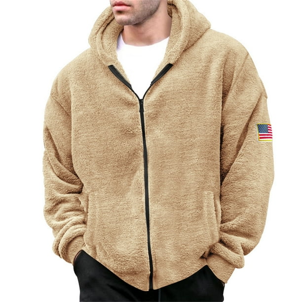 Gibobby Sudadera polar hombre Sudadera de forro polar con capucha y cremallera completa para hombre sudaderas ligeras con bolsillos con cierre Caqui M Bodega Aurrera en linea