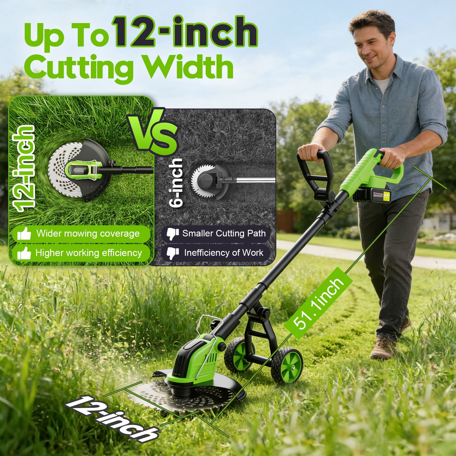 Fovendi Electric Weed Eater Battery Powered,12″Weed Wacker, 4 in 1 Grass Trimmer/Brush Cutter/Grass Edger/Weed Trimmer