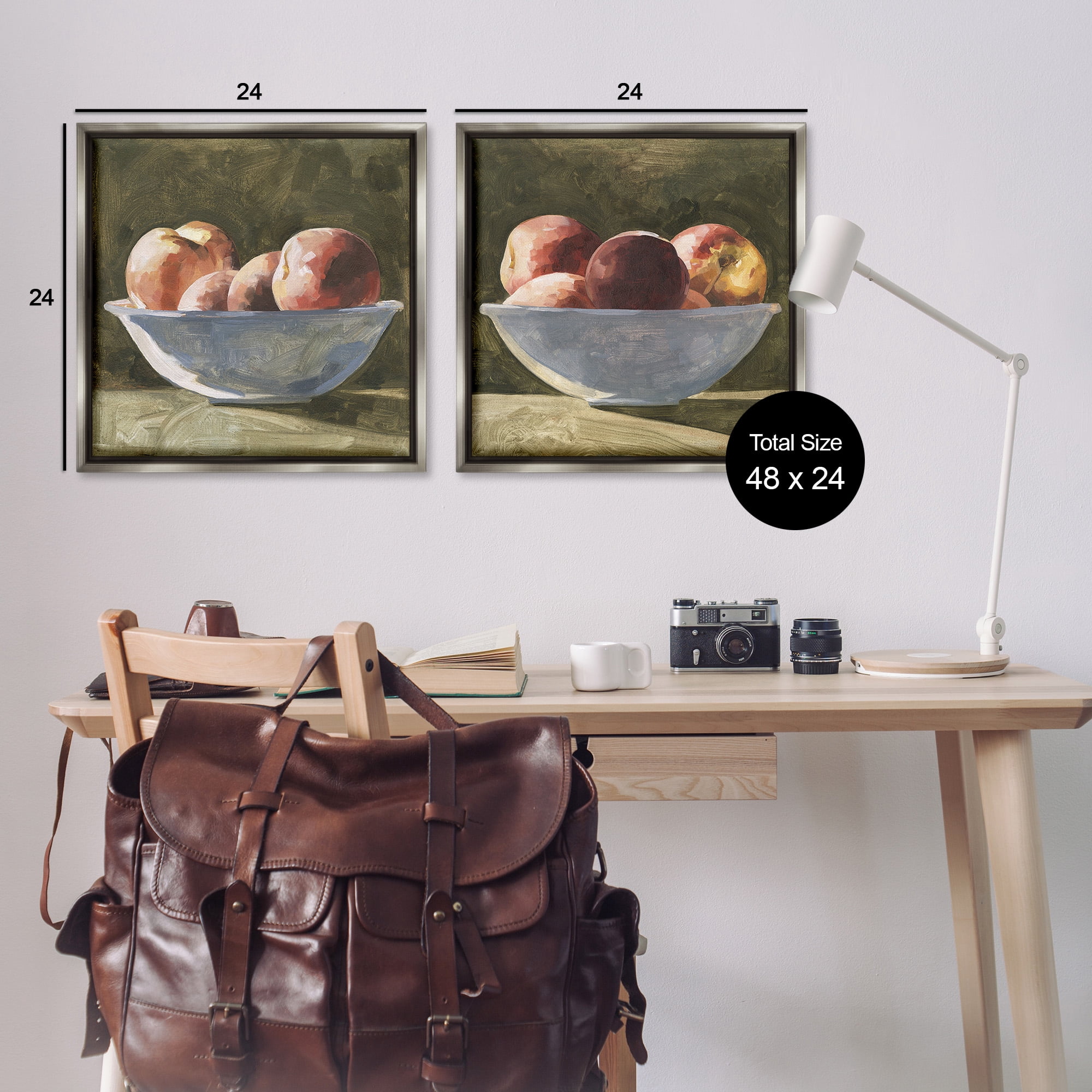 Stupell Industries Bowls of Apples Food & Beverage Painting Gray Floater Framed Canvas Art Print Wall Art, 25 x 25, Set of 2