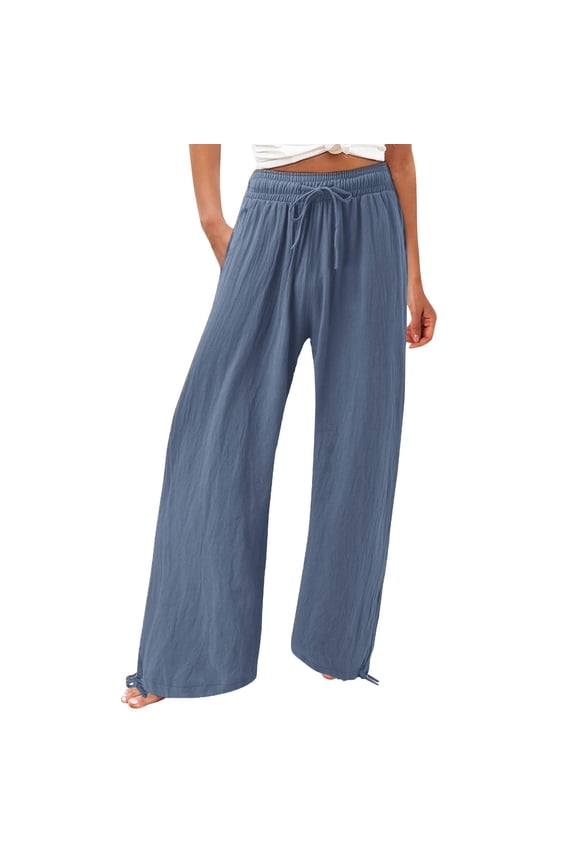 Baggy Pants for Women Oversized Solid Pants Drawstring Elastic Waist Pants Wide Leg Trousers Pants Today Navy,L