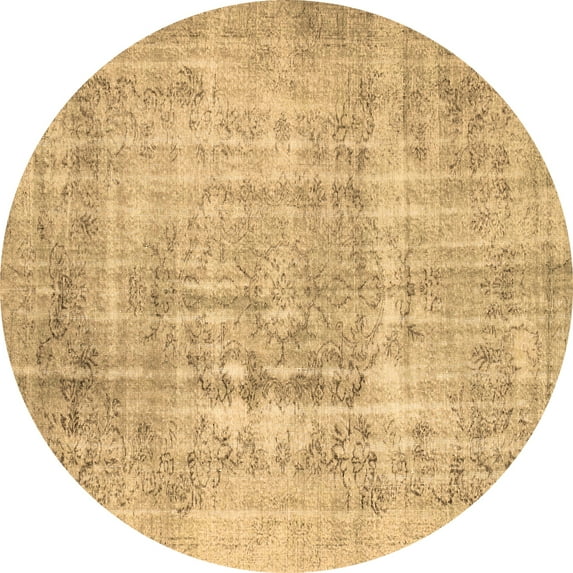Ahgly Company Indoor Round Abstract Brown Contemporary Area Rugs, 6' Round
