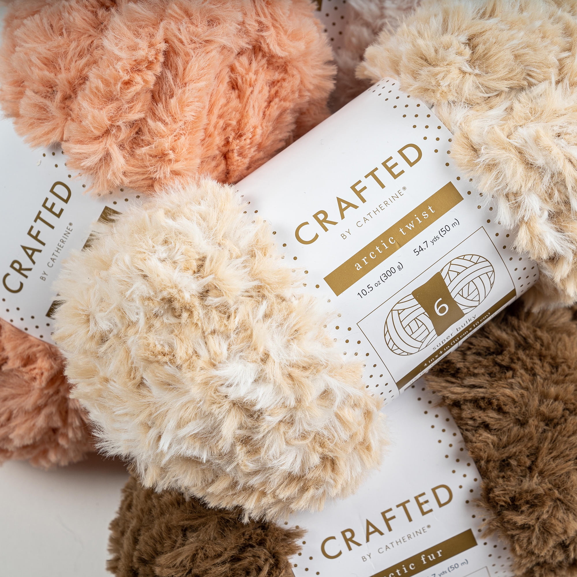 Crafted by Catherine Beige Multi Arctic Twist Faux Fur Super Bulky Yarn, 54 yards, 10.5oz/300g (2 Pack)