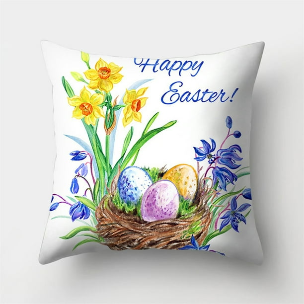 Funda de cojín para decoración del hogar de piel de melocotón con corona de acuarela de conejito de Pascua Wmkox80yii hfskjfh73