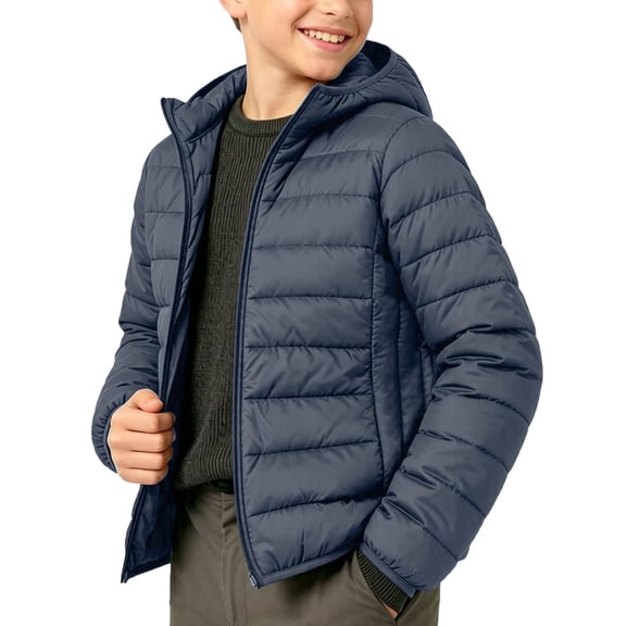 Cethrio Boys Puffer Jackets Size 14-16, Warm Casual Long Sleeve Zip up Winter Outerwear with Pockets Gray