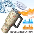 thumbnail image 5 of 40oz Pioneer Flower Floral Print Pattern Insulated Tumbler with Handle, BPA-Free Leak Proof Lid and Straws, Double Wall Vacuum, Hot 12h/Cold 34h, 5 of 6