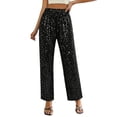 thumbnail image 4 of ClodeEU Women's Drawstring High Waist Glitter Sequin Wide Leg Pants,Casual Loose Trousers ,Women's Plus L, 4 of 6