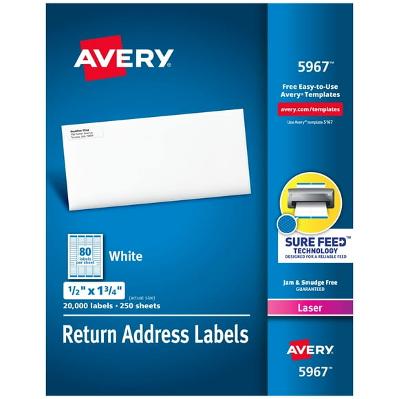 Etiquetas de devolución Avery Sure Feed de 0,5 x 1,75 cm, color blanco