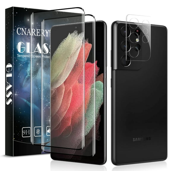 Cnarery [2 2] 2 Pack Tempered Glass Screen Protector for Samsung Galaxy S21 Ultra, with 2 Pack Camera Lens Protector, Scratch resistant, Bubble Free