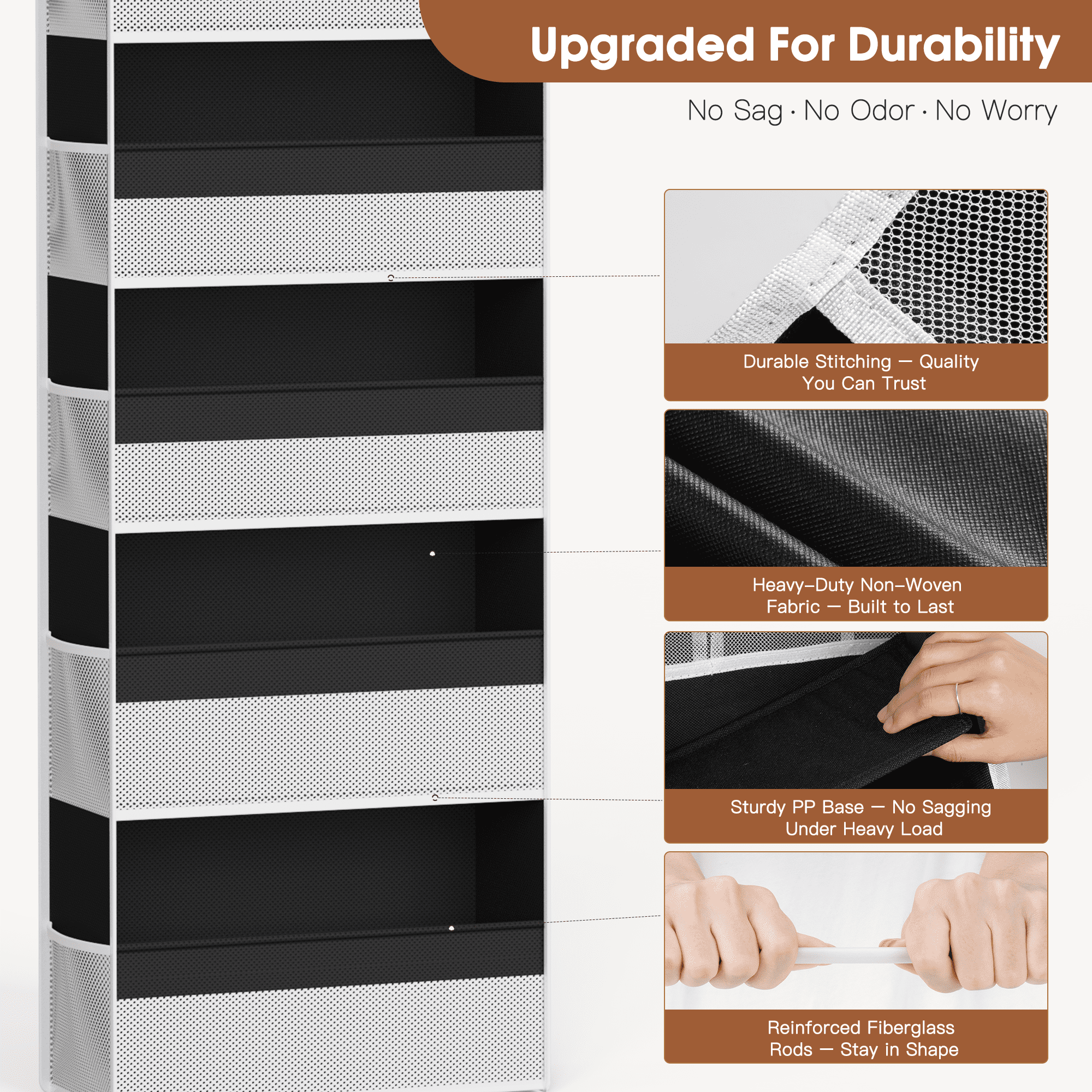 Criusia 6-Shelf Fabric Over the Door Organizer, Thickened non-woven fabric Closet Hanging Storage, 3 Pcs upgrade hooks, 55lbs Capacity, Black