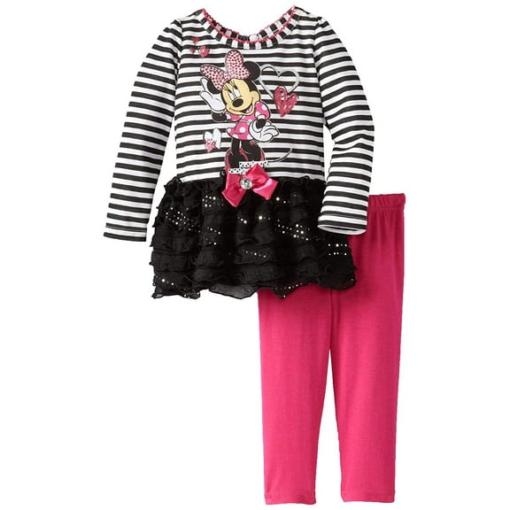 Disney Baby Girls' 2 Piece Striped Mickey Mouse Dress and Legging, Black, 12 Months