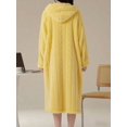 thumbnail image 2 of Womens Mustard Yellow Plush Hooded Bathrobe, Warm Thermal Lined Long, 2 of 6