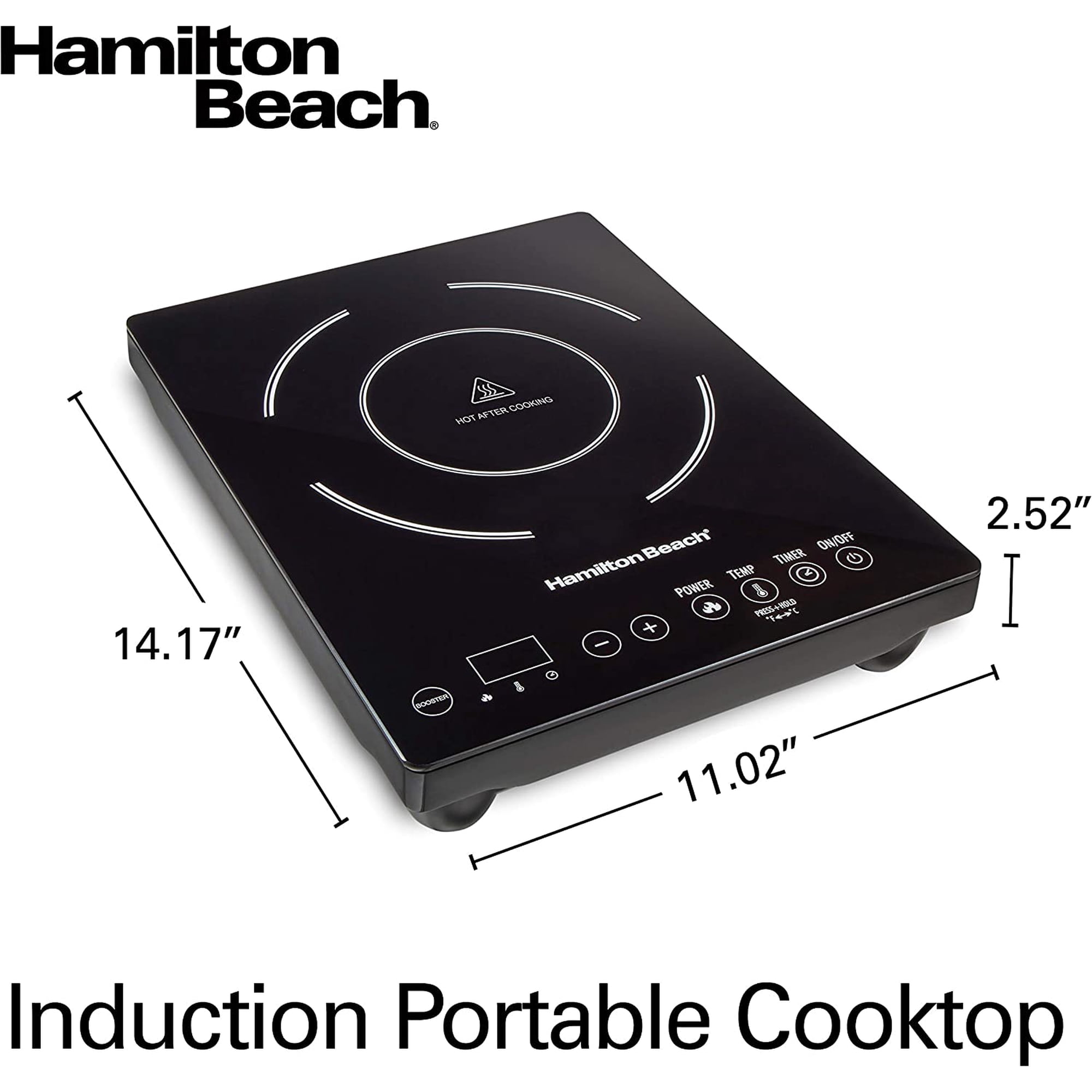 Portable Single Induction Cooktop Countertop Hot Plate with Fast Heating Mode, 1800 , 10 Temperature Settings to 450F, Black (34104)