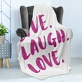 thumbnail image 4 of Live Laugh Love Soft Flannel Fleece Throw Blanket, Happy Life Message Calligraphy in Vibrant Tones Inspirational Theme, Cozy Plush for Indoor and Outdoor Use, 50" x 60", Fuchsia White, by Ambesonne, 4 of 5