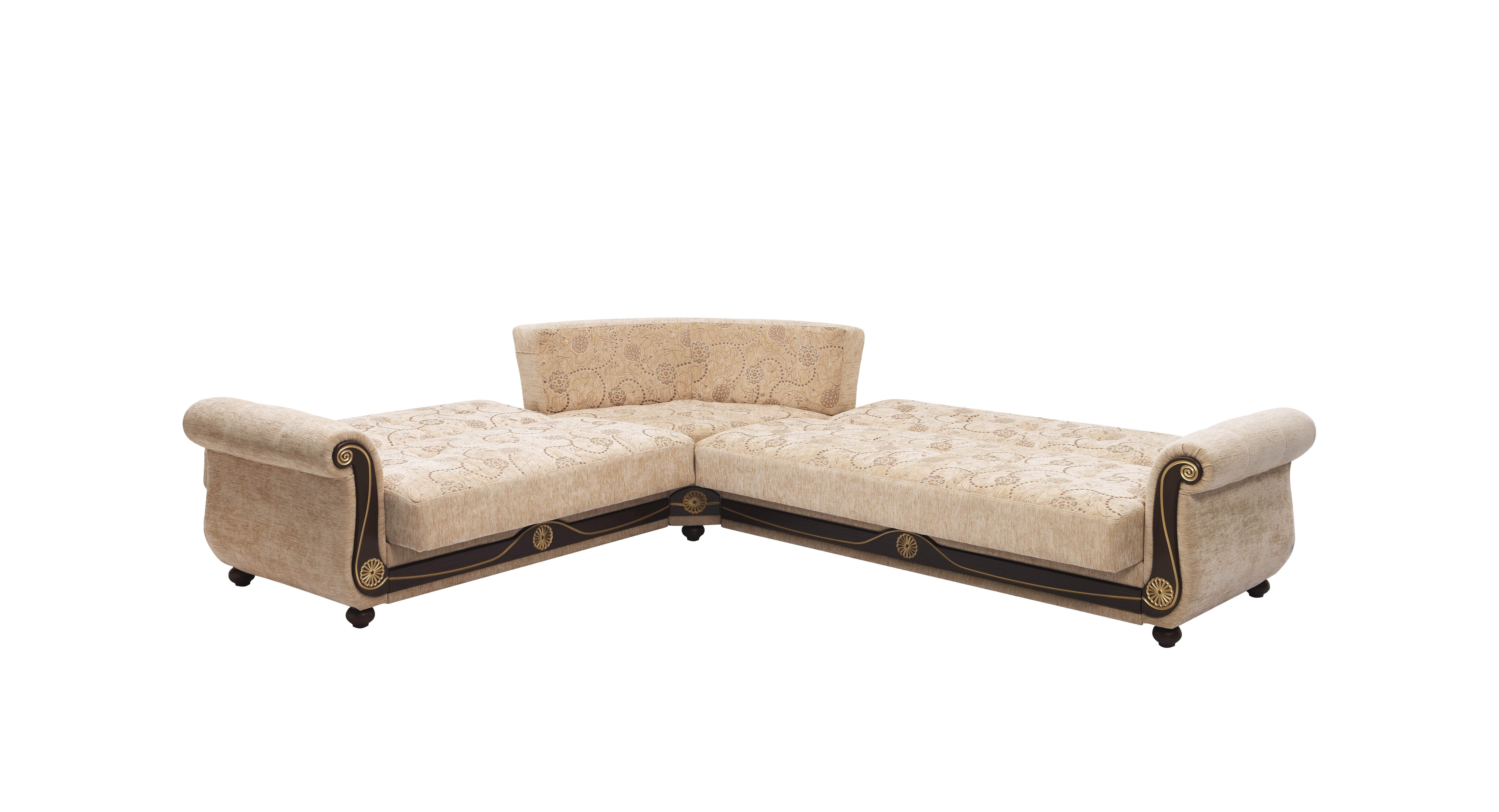 Ottomanson Convertible Sleeper Sectional Sofa Bed with Hidden Storage, Firm Comfort Extra Seating, Beige