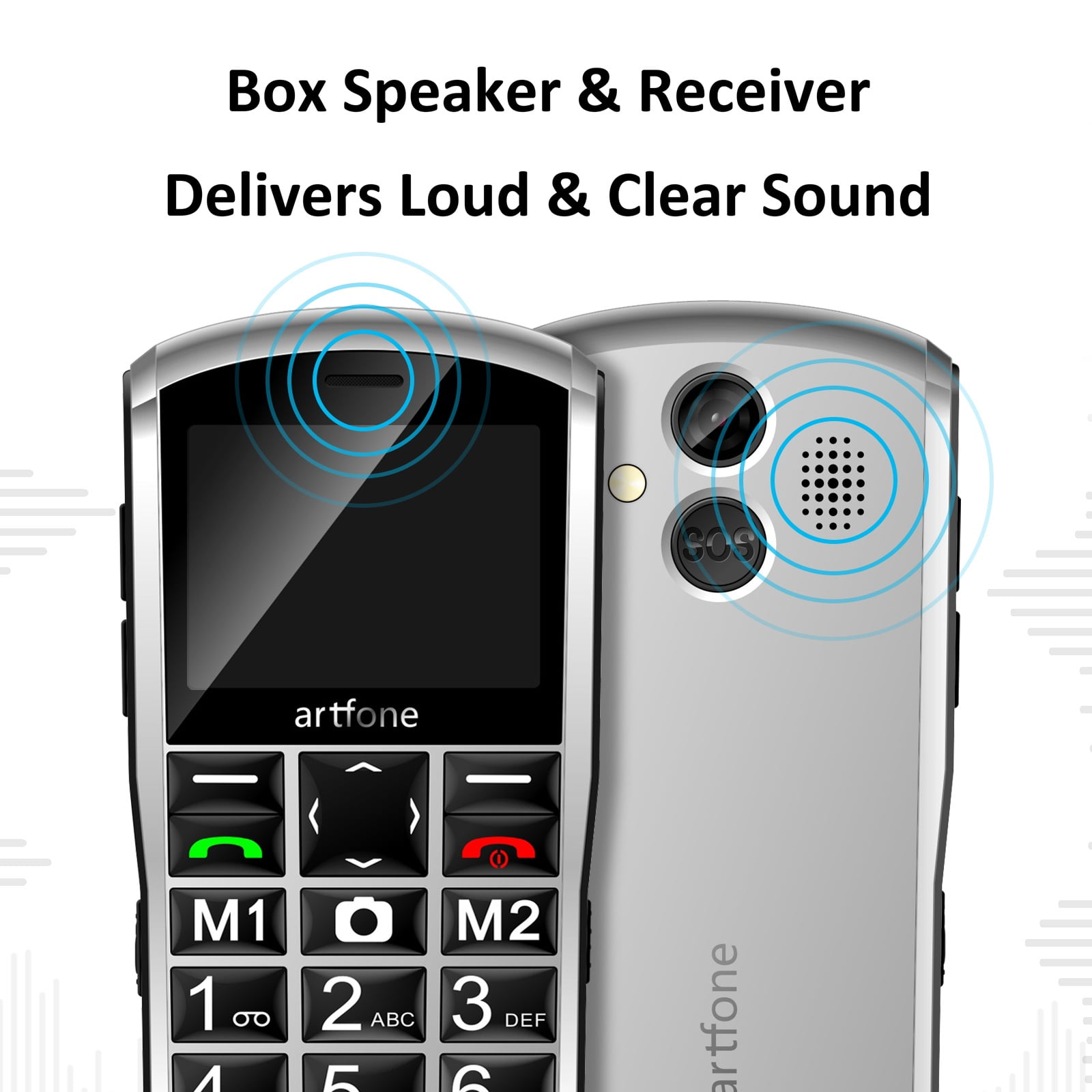 artfone A400, 4G LTE Cell Phone Unlocked (T-Mobile Unlocked), Cell Phone for Seniors, Dual SIM, Dumb Phone with Big Buttons, Camera, SOS Button, Charging Dock, Speed Dial, Senior Mobile Phone, Sliver