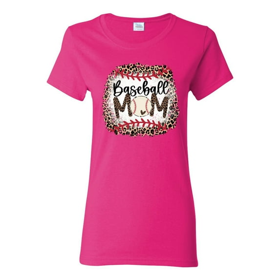 Baseball Mom Jaguar Print Sports Womens Graphic T-Shirt, Fuschia, XX-Large