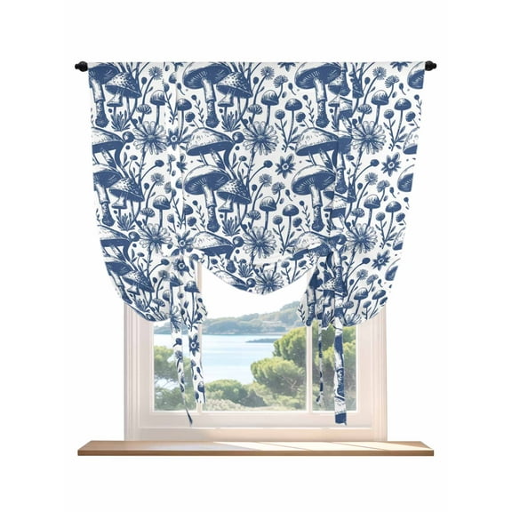 Blue Mushrooms Tie Up Curtains for Windows 63 Inch Length Balloon Curtains Kitchen Adjustable Balloon Window Shade Retro Thanksgiving Country Plants Tie Up Valance Bathroom Curtain Window 46"x63"