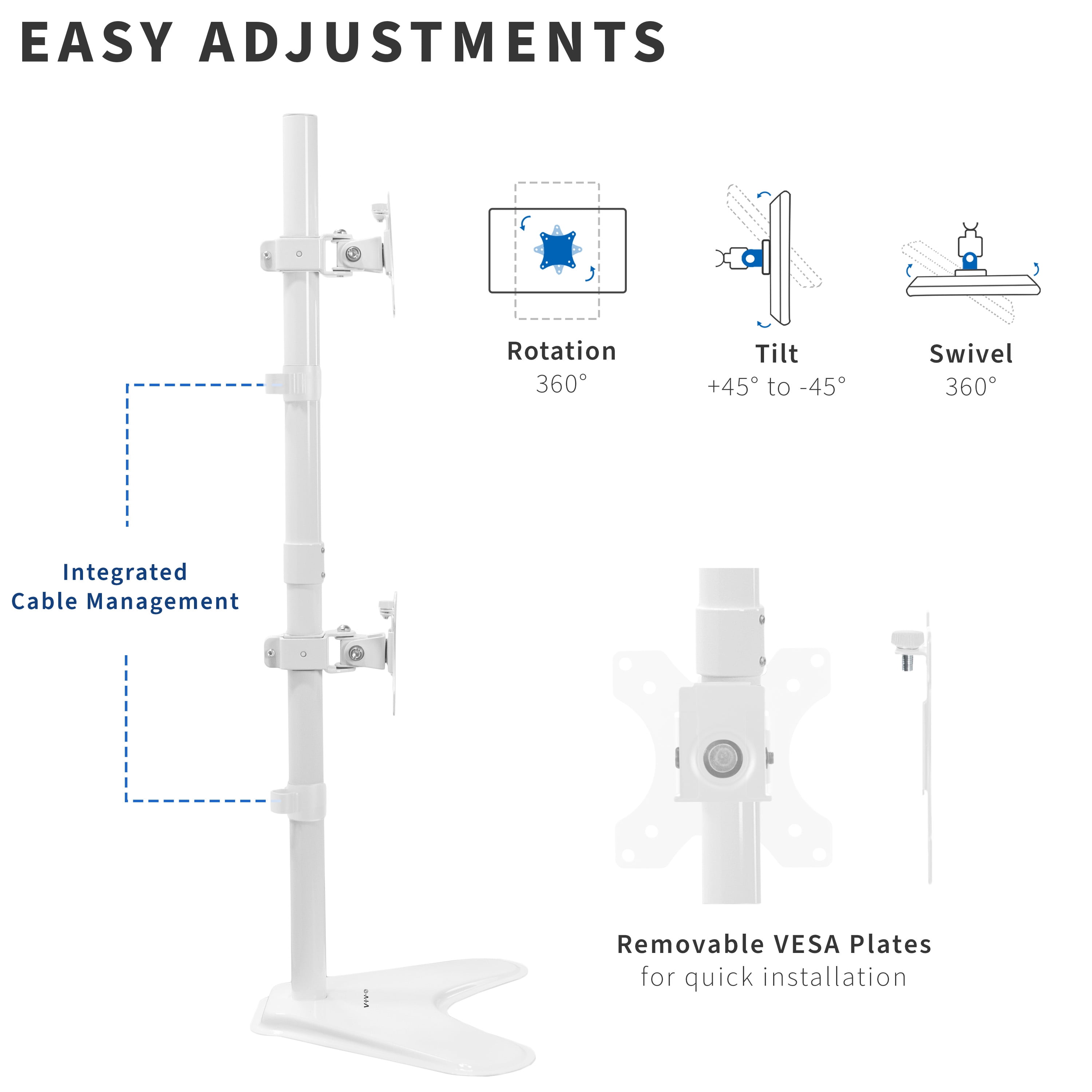 VIVO White Dual LCD Monitor Vertical Stand Mount, Fits 2 Ultrawides up to 34"
