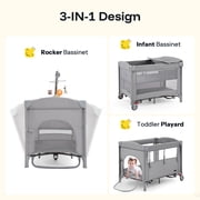 HARPPA 5-in-1 Pack and Play with Bassinet & Bedside Sleeper for Newborn, Gray