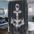 thumbnail image 3 of Summer Nautical Shower Curtains for Bathroom, Watercolor Ocean Anchor Pattern Retro Black Washable Fabric Shower Curtain with Hooks Waterproof Bathroom Decor Sets, 48 x 72 Inches, 3 of 9