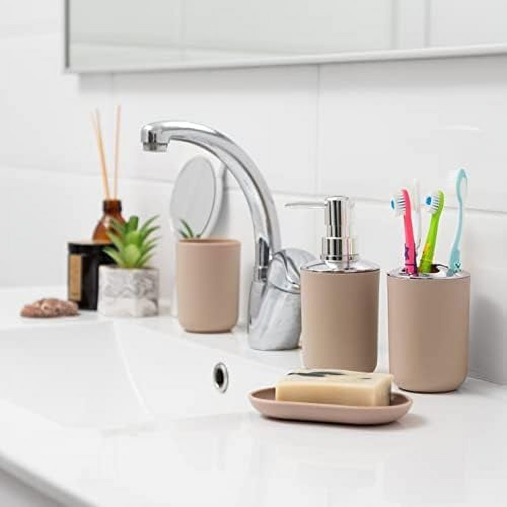Moss & Stone 6 pcs Bathroom Accessories Set, Bathroom Decor Sets Includes Soap Dispenser, Toothbrush Holder, Toothbrush Cup, Soap Dish, A Bathroom Accessories Sets Complete (Beige)