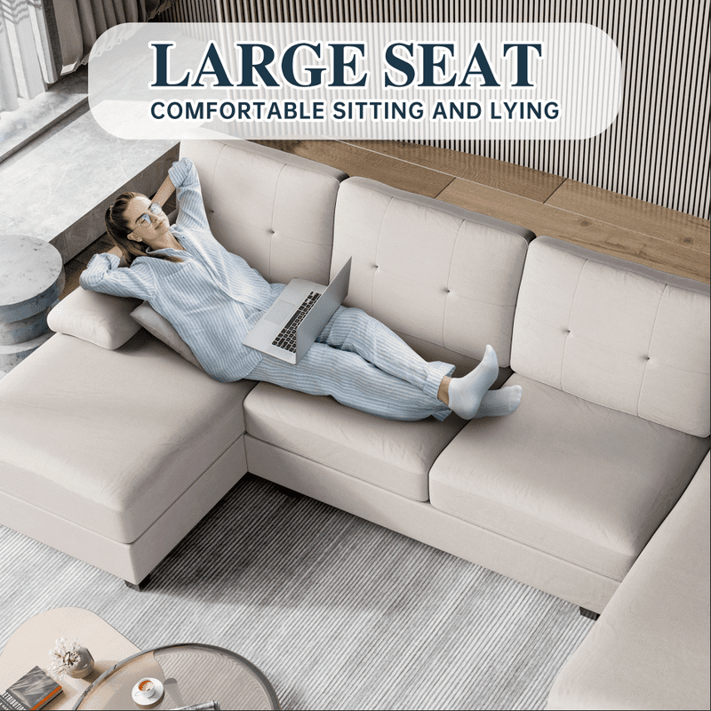 Walsunny U-Shaped Sectional Sofa Couch, 4 Seat U Shaped Oversized Clearance Sofa Set with Double Chaise for Living Room, Beige
