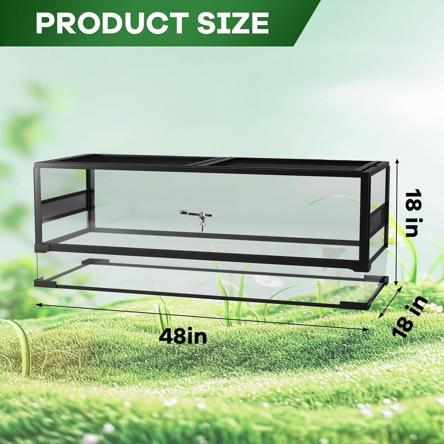 EastVita 67 Gallon Reptile Glass Terrarium, 48"x18"x18" Toughened Glass Tank with Top & Side Screen Ventilation, Sliding Door & Anti Escape