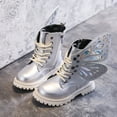thumbnail image 6 of Girls Combat Boots Fashion Glitter Wing Decor Princess Dress Booties Lace up Zipper Lug Sole Winter Ankle Boots Silver 1.5 Big Kids, 6 of 8