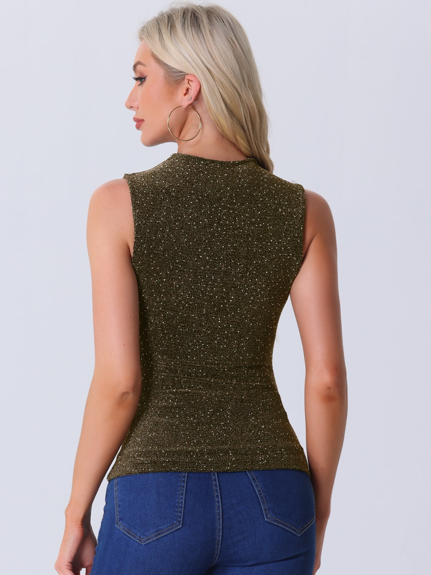 DARING DIVA Women's Mesh Tops Glitter Party Club Sparkly Shirt L Black Gold