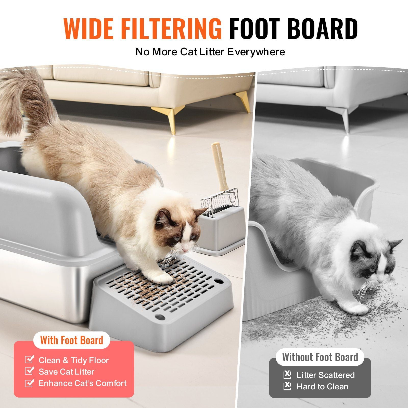 6-in-1 Deep Cat Litter Box – Odor-Free with Filtering Footboard, Large Capacity, Non-Stick, Easy Clean, for Multi-Cat Homes