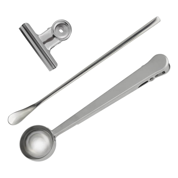 LAMEI Coffee Scoop, Stainless Steel Coffee Spoon and Scooper with Long Handles, Pack of 3, Clips for Food Storage, Kitchen