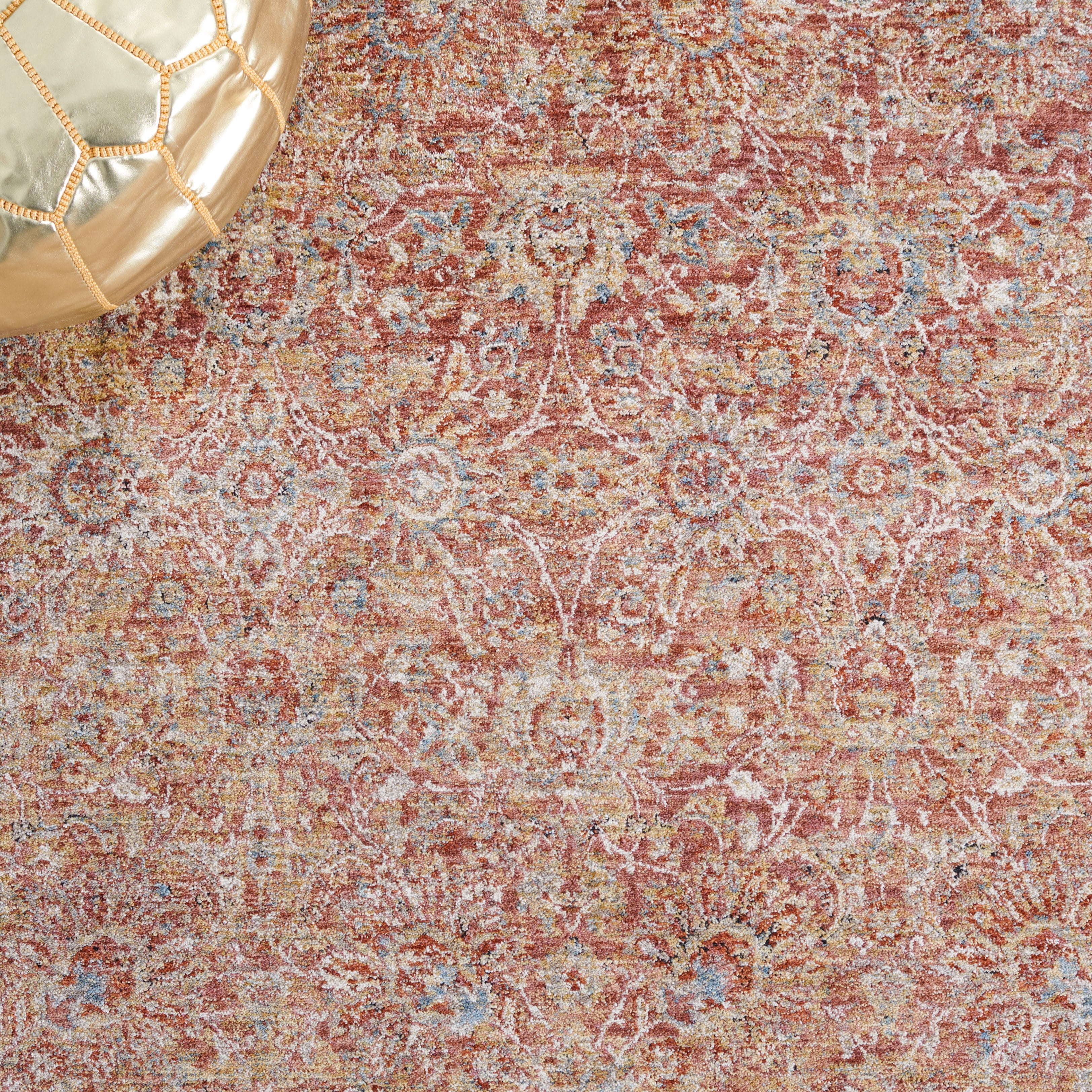 SAFAVIEH Valencia Maria Oriental Polyester Area Rug, Rust/Teal, 4' x 6'2"
