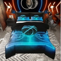 Manfei Boys Basketball Bedding Comforter Set, Teens Sports Twin Comforter Sets, Cyan Blue Gradient Basketball Court Bedding Set, Super Cozy Room Decor, 2pcs Reversible
